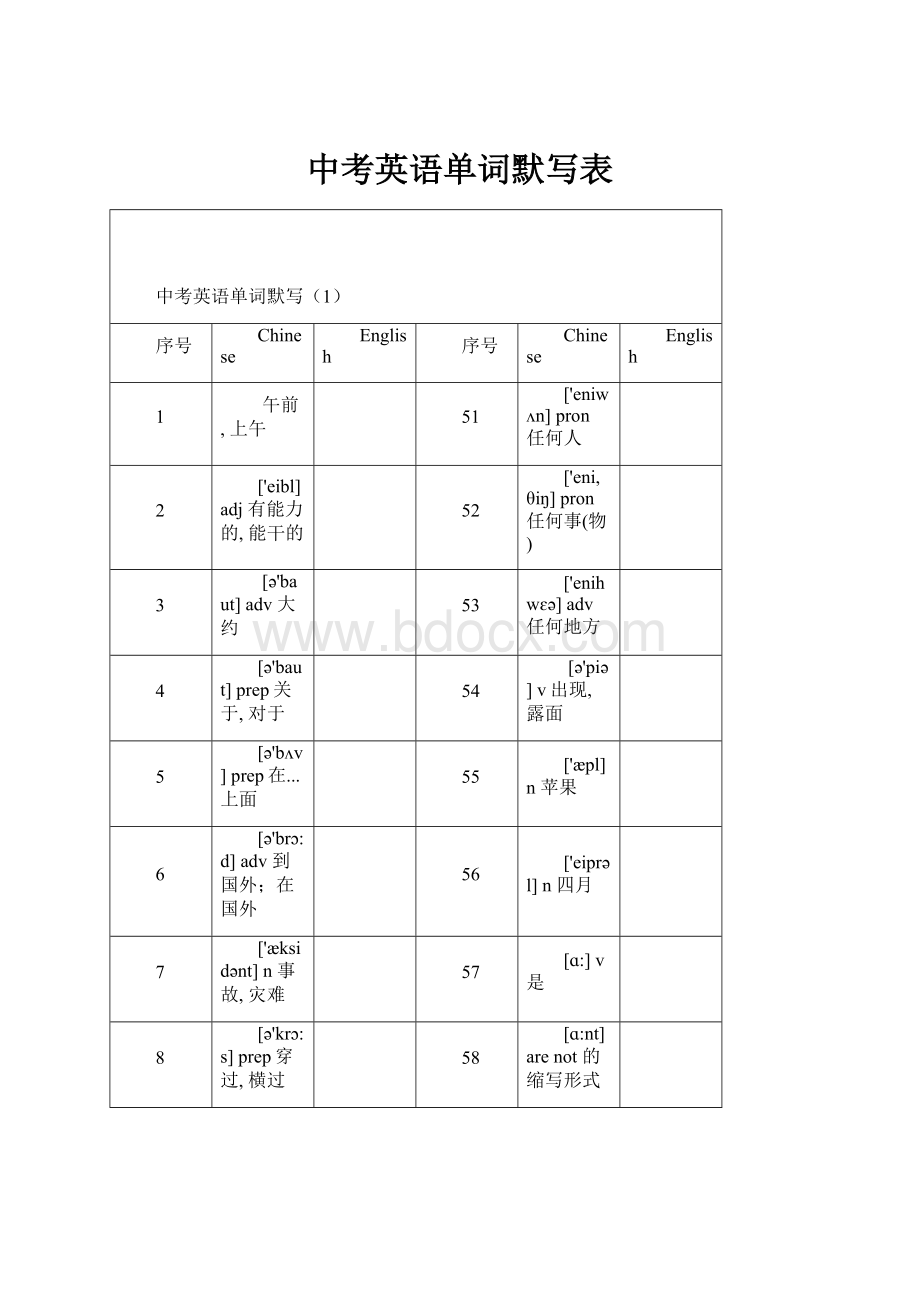 中考英语单词默写表.docx