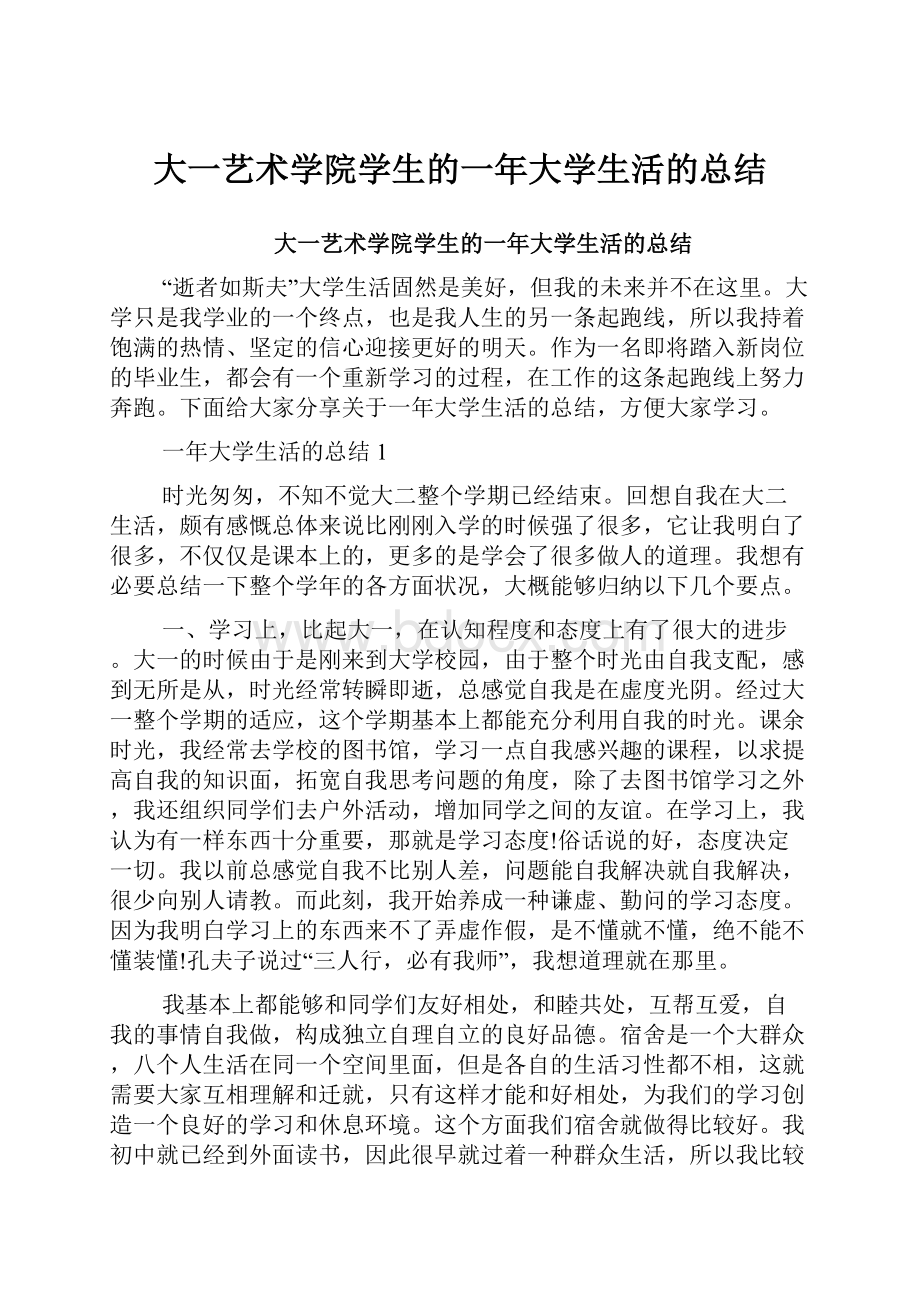 大一艺术学院学生的一年大学生活的总结.docx