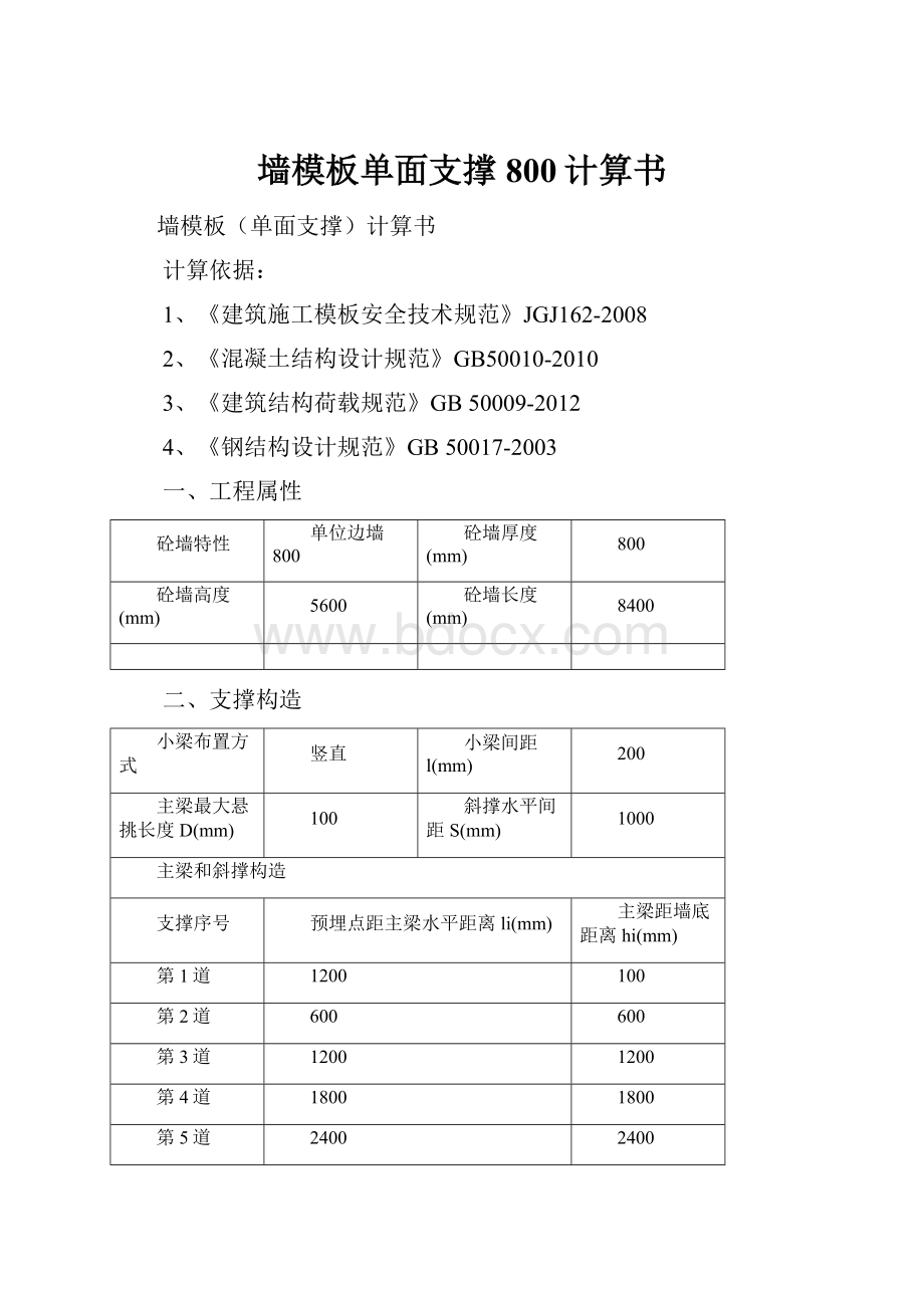 墙模板单面支撑800计算书.docx_第1页