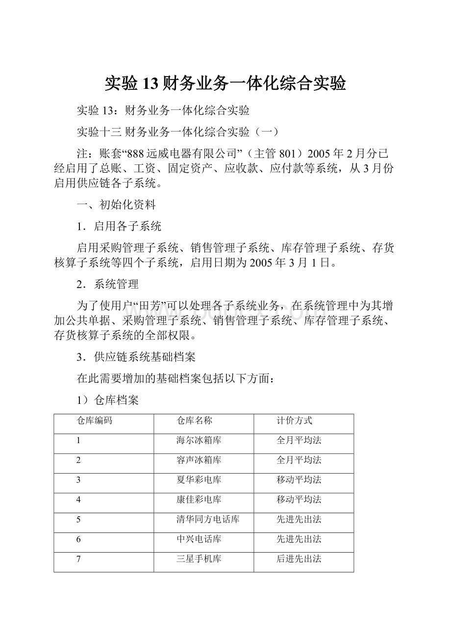 实验13财务业务一体化综合实验.docx_第1页