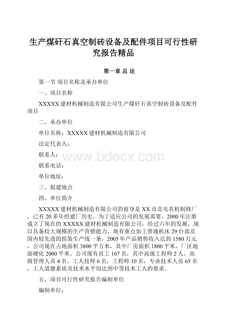 生产煤矸石真空制砖设备及配件项目可行性研究报告精品.docx_第1页