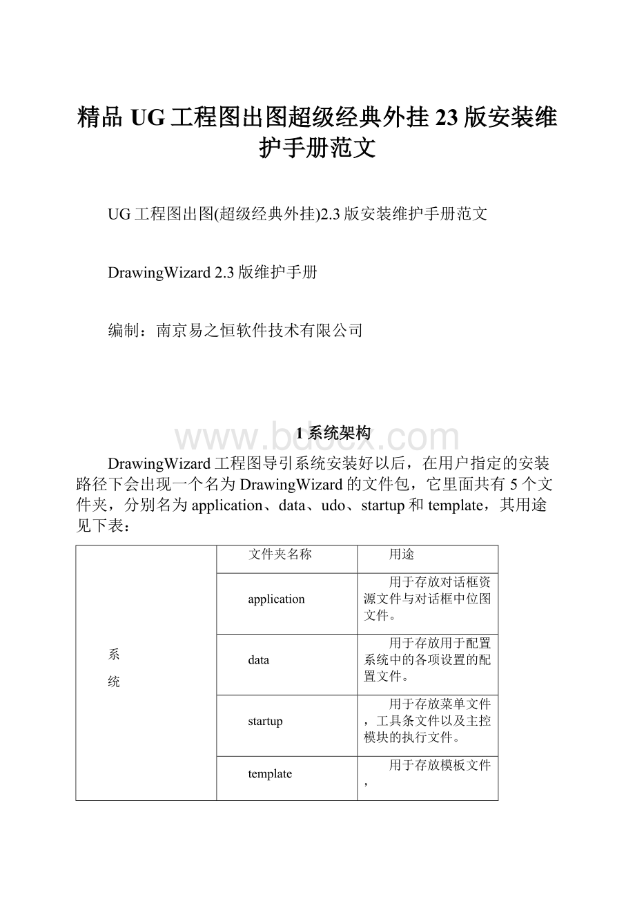 精品UG工程图出图超级经典外挂23版安装维护手册范文.docx