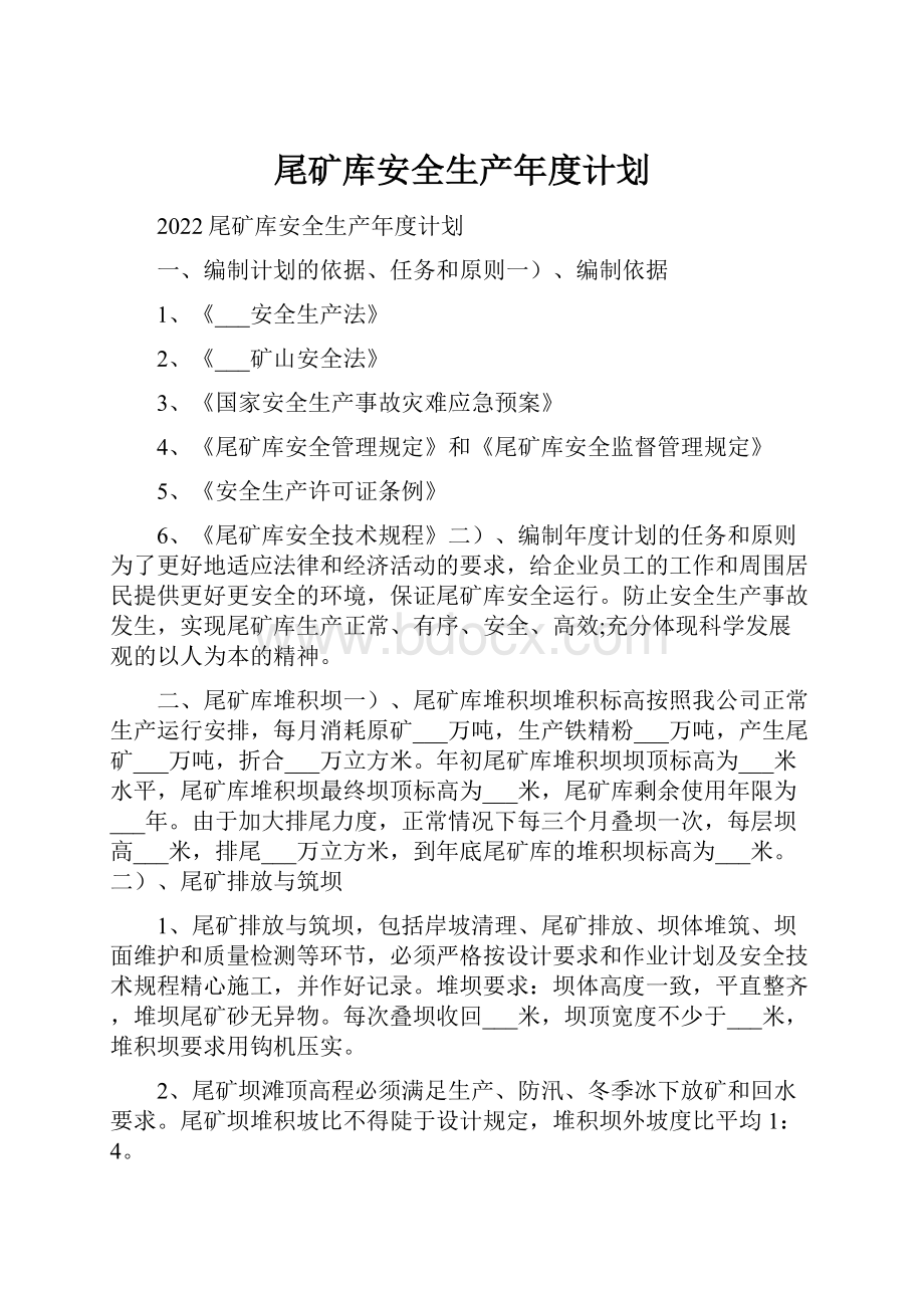 尾矿库安全生产年度计划.docx