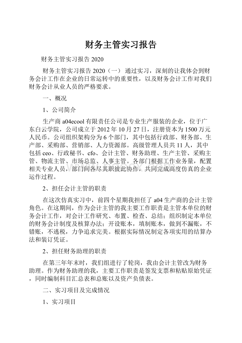 财务主管实习报告.docx