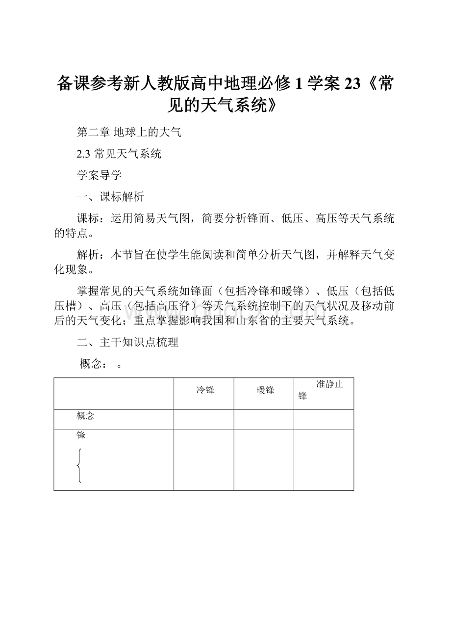 备课参考新人教版高中地理必修1学案23《常见的天气系统》.docx_第1页