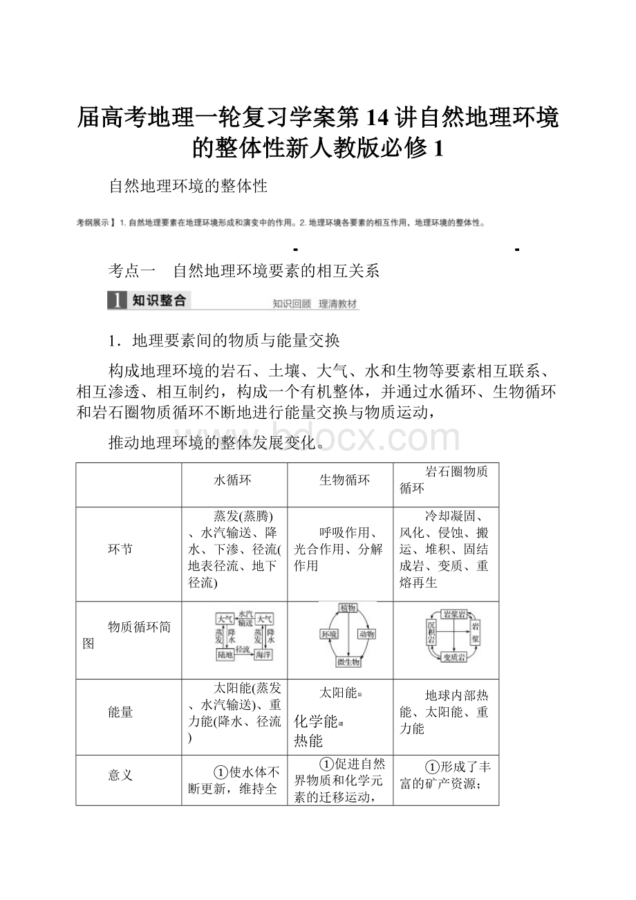 届高考地理一轮复习学案第14讲自然地理环境的整体性新人教版必修1.docx