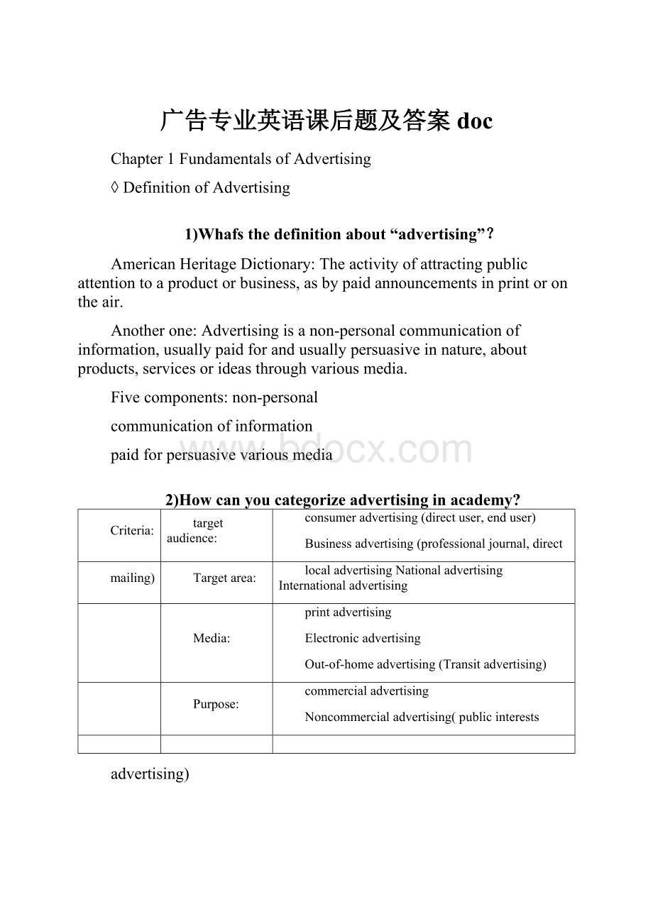 广告专业英语课后题及答案doc.docx_第1页