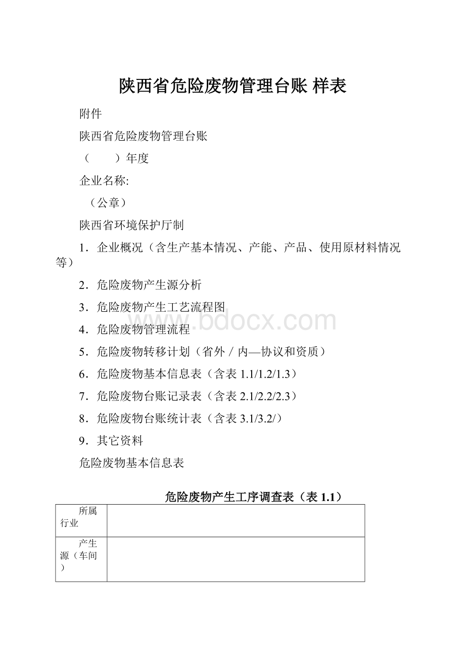 陕西省危险废物管理台账 样表.docx_第1页