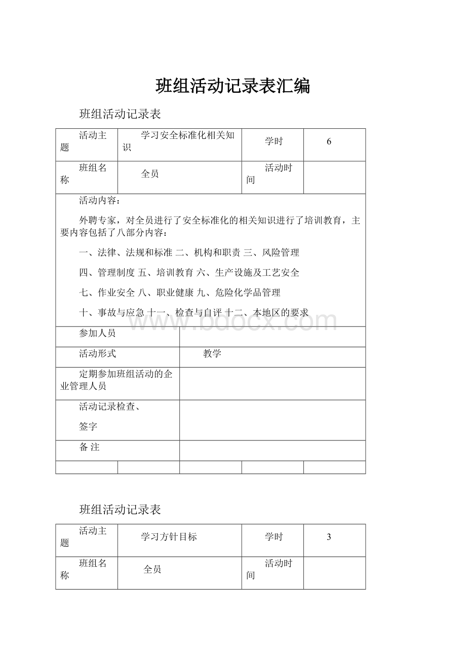 班组活动记录表汇编.docx