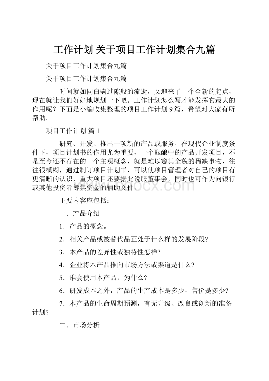 工作计划 关于项目工作计划集合九篇.docx