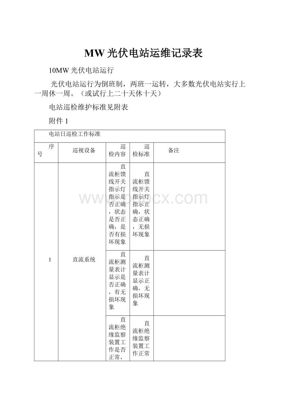 MW光伏电站运维记录表.docx_第1页