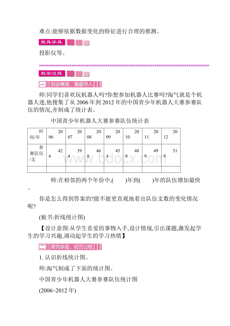 新人教版小学五年级数学下册同步教案7折线统计图第七单元教案.docx_第3页