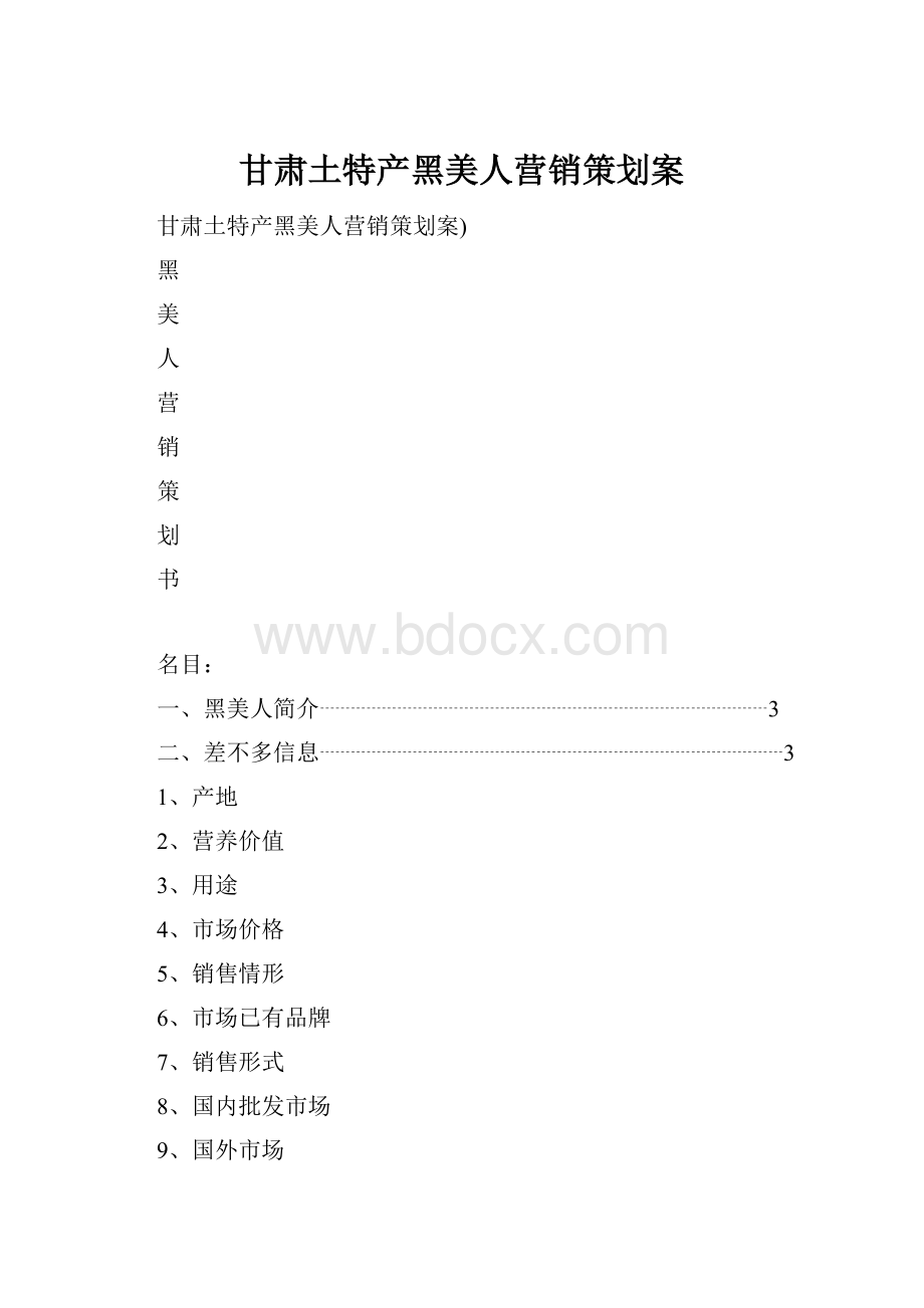 甘肃土特产黑美人营销策划案.docx