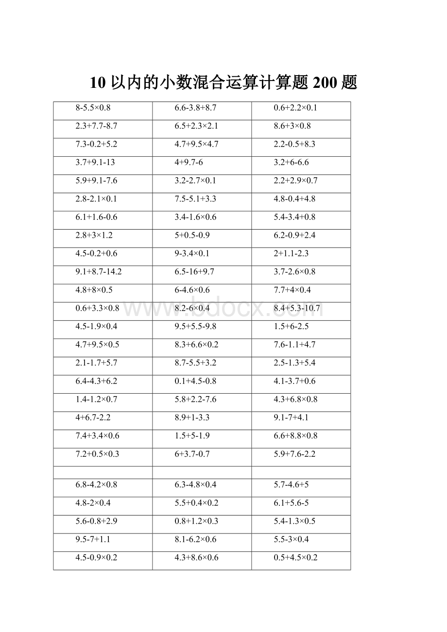 10以内的小数混合运算计算题200题.docx_第1页