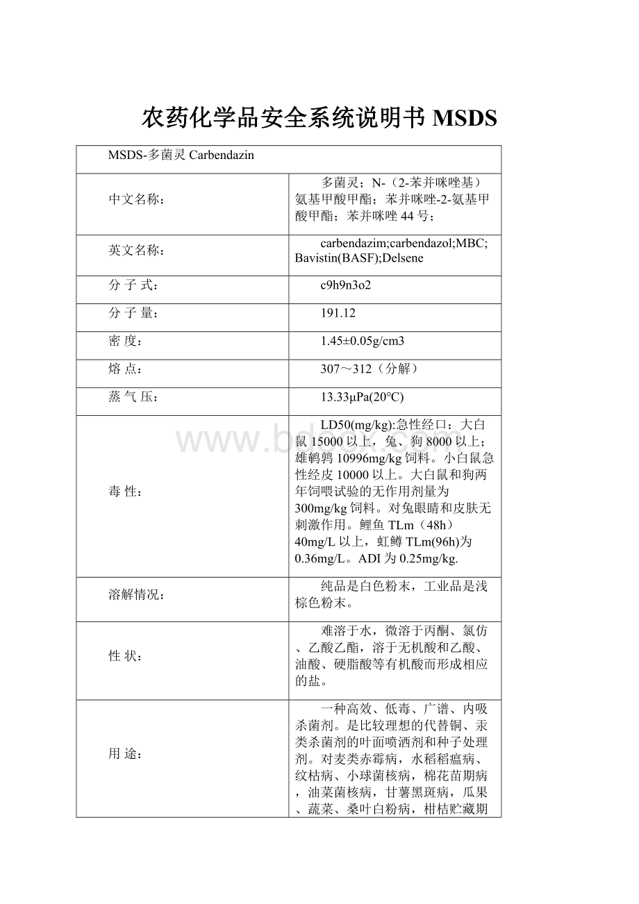 农药化学品安全系统说明书MSDS.docx