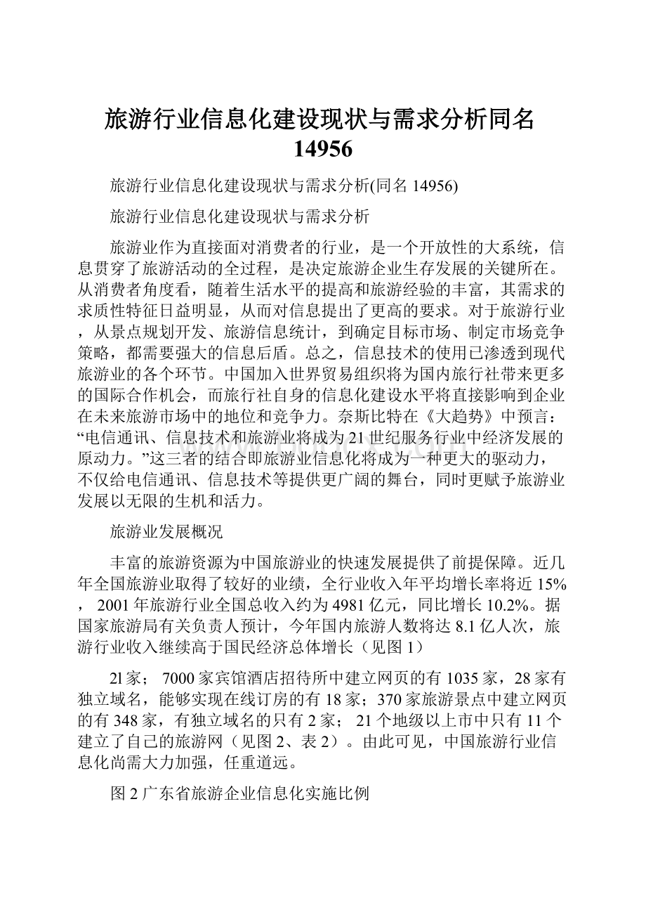 旅游行业信息化建设现状与需求分析同名14956.docx_第1页