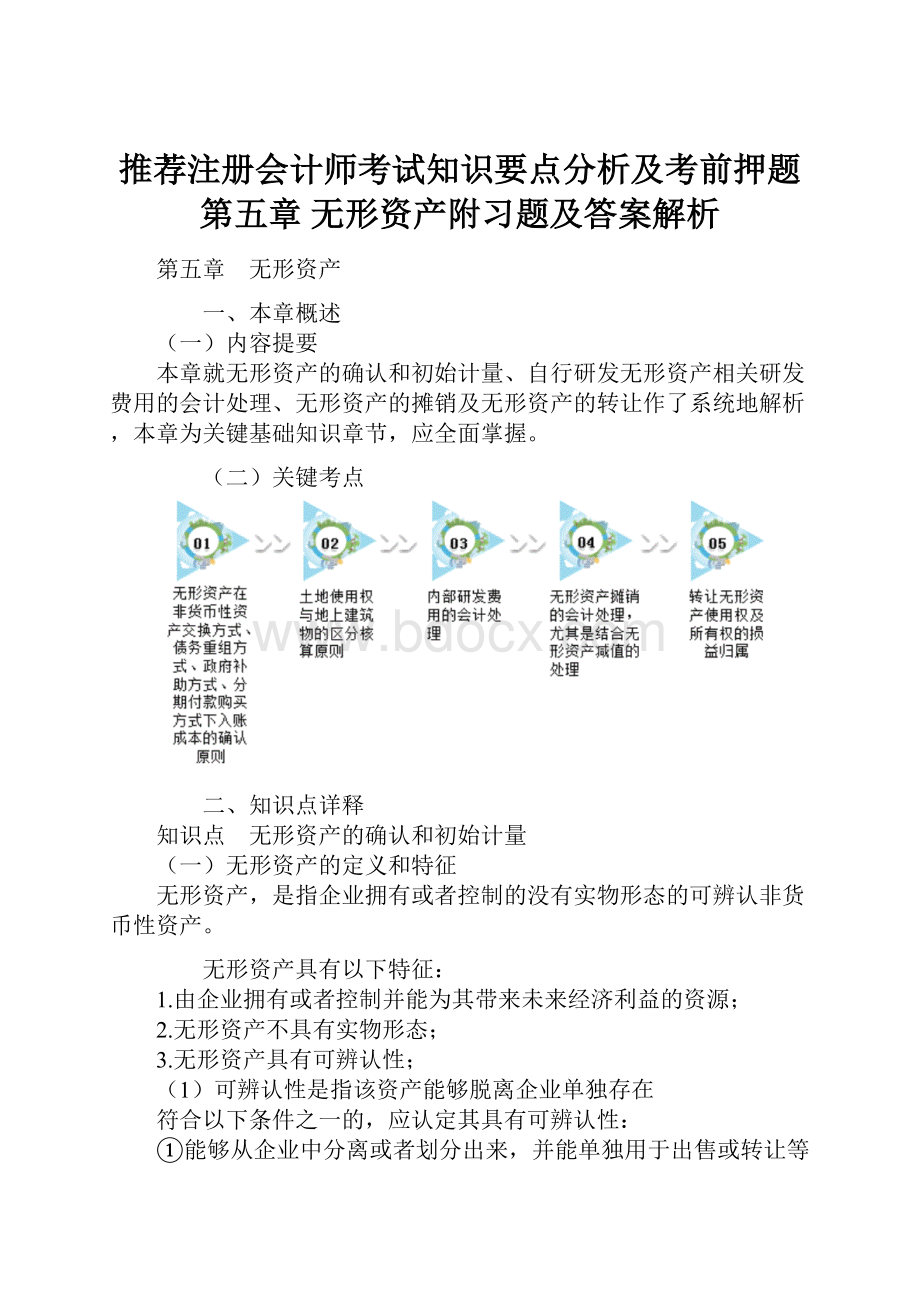 推荐注册会计师考试知识要点分析及考前押题第五章 无形资产附习题及答案解析.docx_第1页