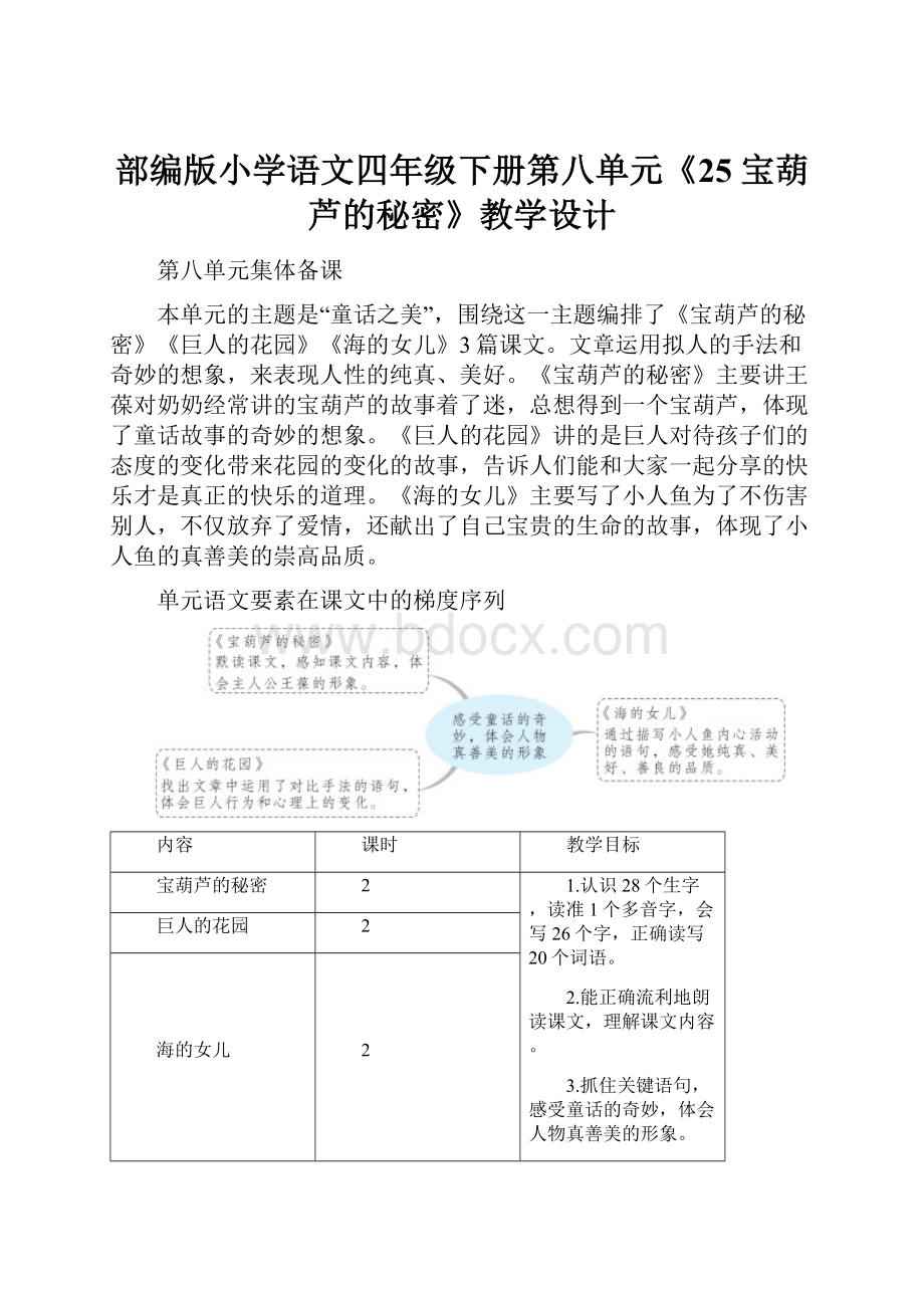 部编版小学语文四年级下册第八单元《25 宝葫芦的秘密》教学设计.docx