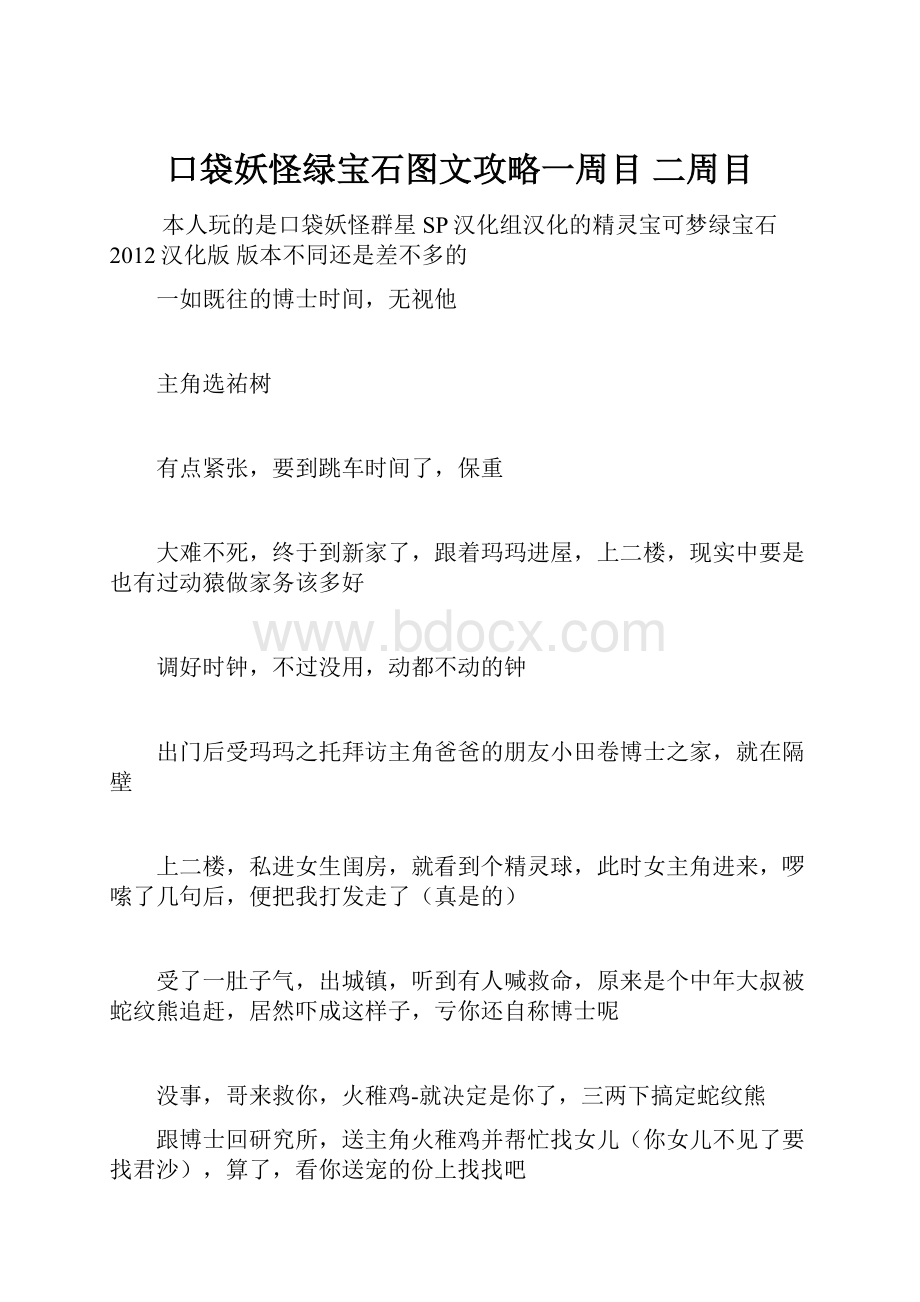 口袋妖怪绿宝石图文攻略一周目 二周目.docx