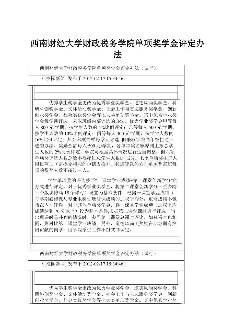 西南财经大学财政税务学院单项奖学金评定办法.docx_第1页