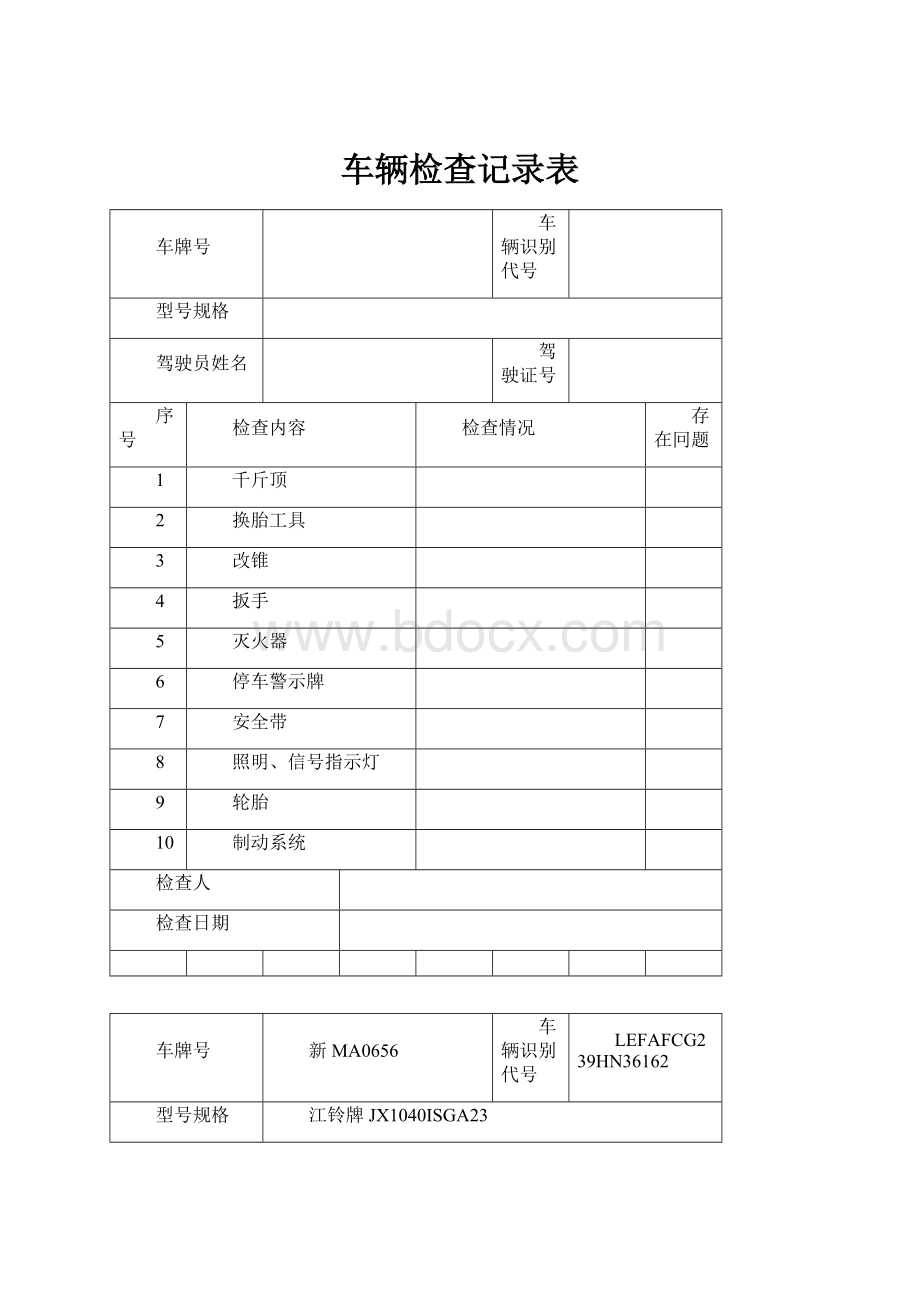 车辆检查记录表.docx_第1页