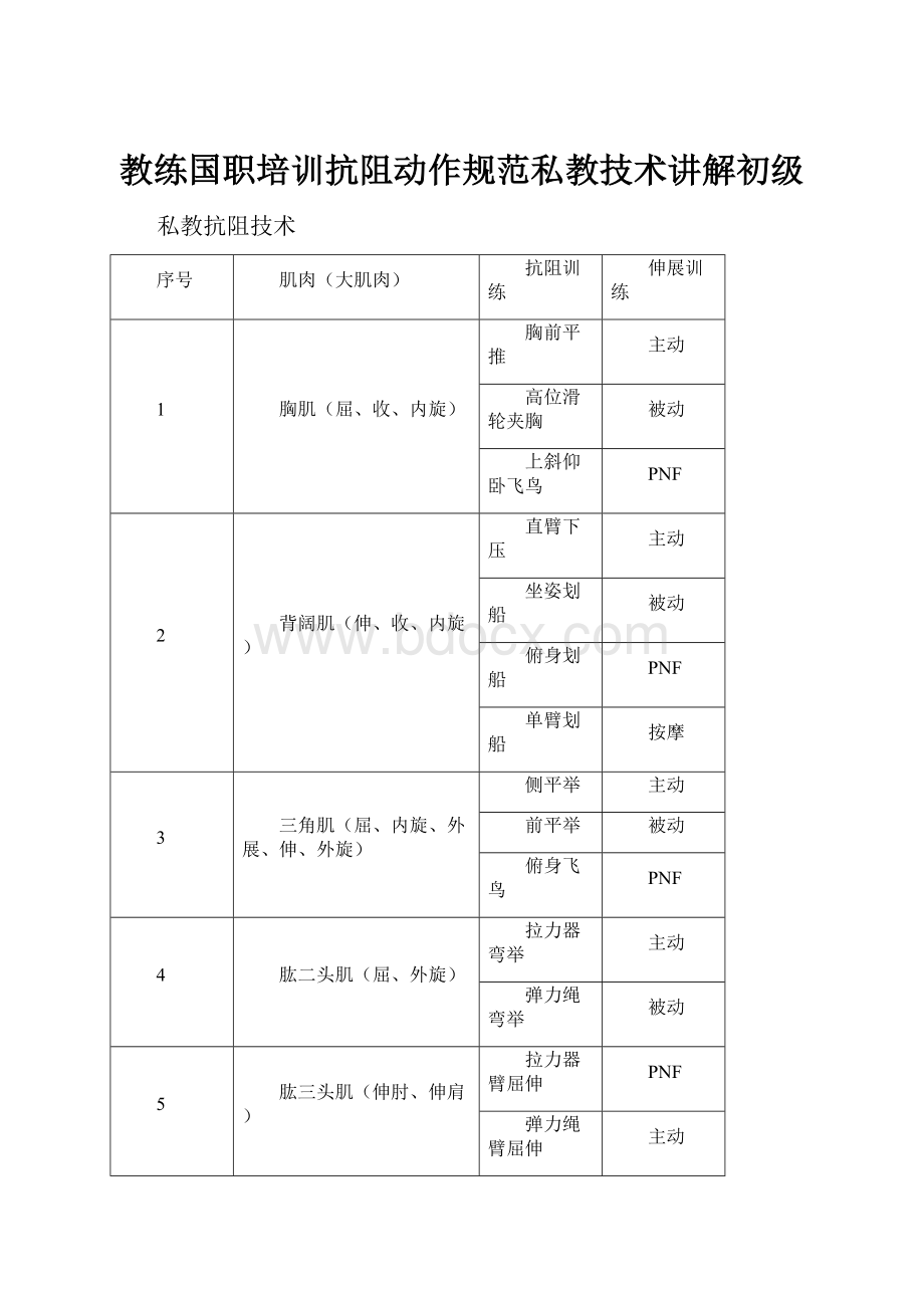 教练国职培训抗阻动作规范私教技术讲解初级.docx