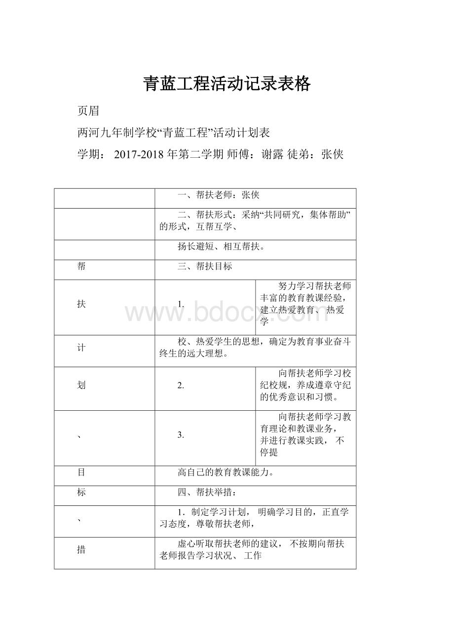 青蓝工程活动记录表格.docx_第1页