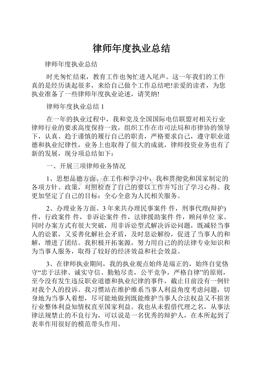 律师年度执业总结.docx