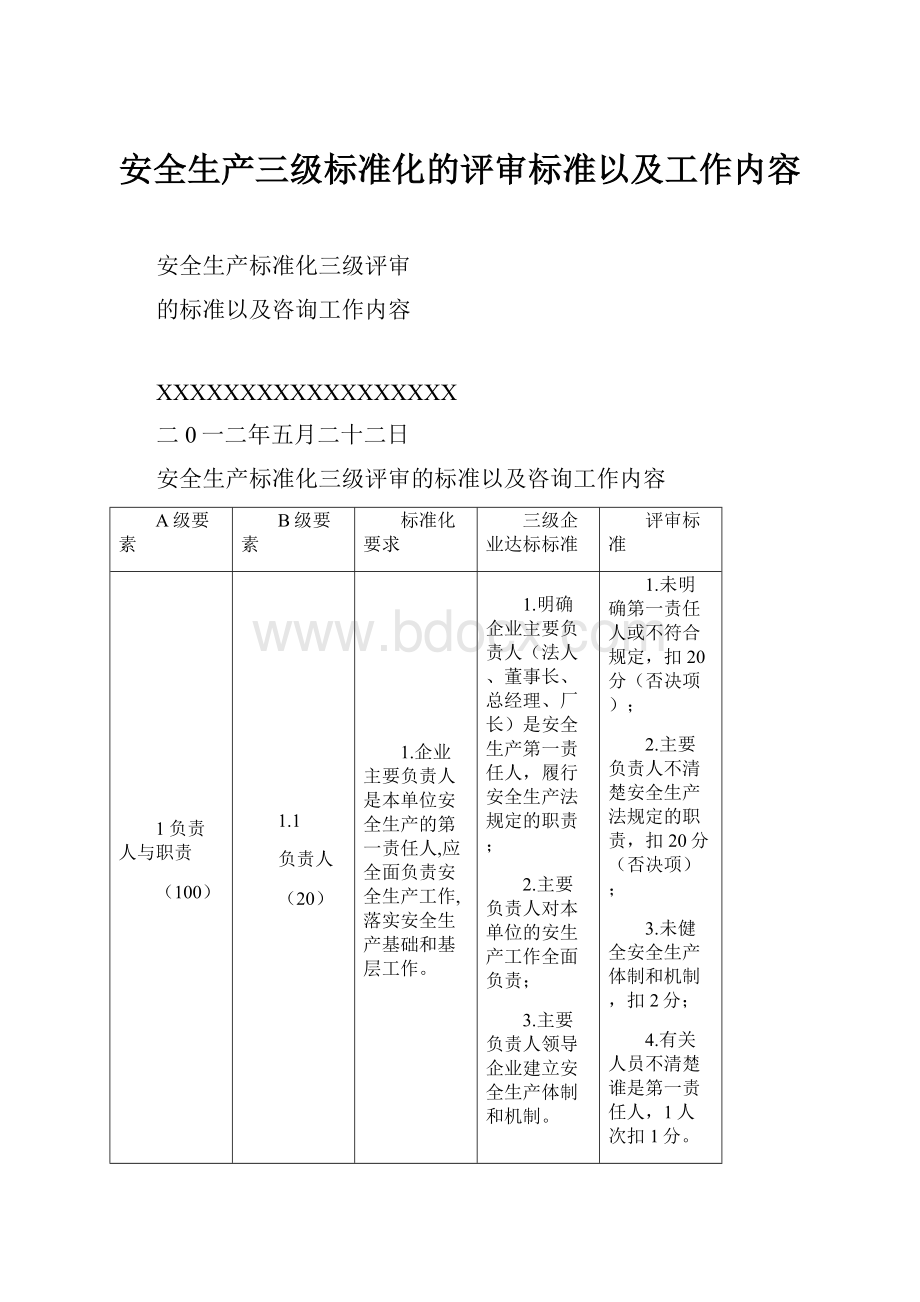 安全生产三级标准化的评审标准以及工作内容.docx_第1页