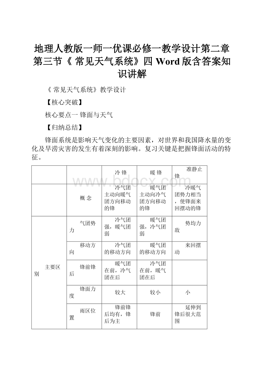 地理人教版一师一优课必修一教学设计第二章 第三节《 常见天气系统》四 Word版含答案知识讲解.docx_第1页