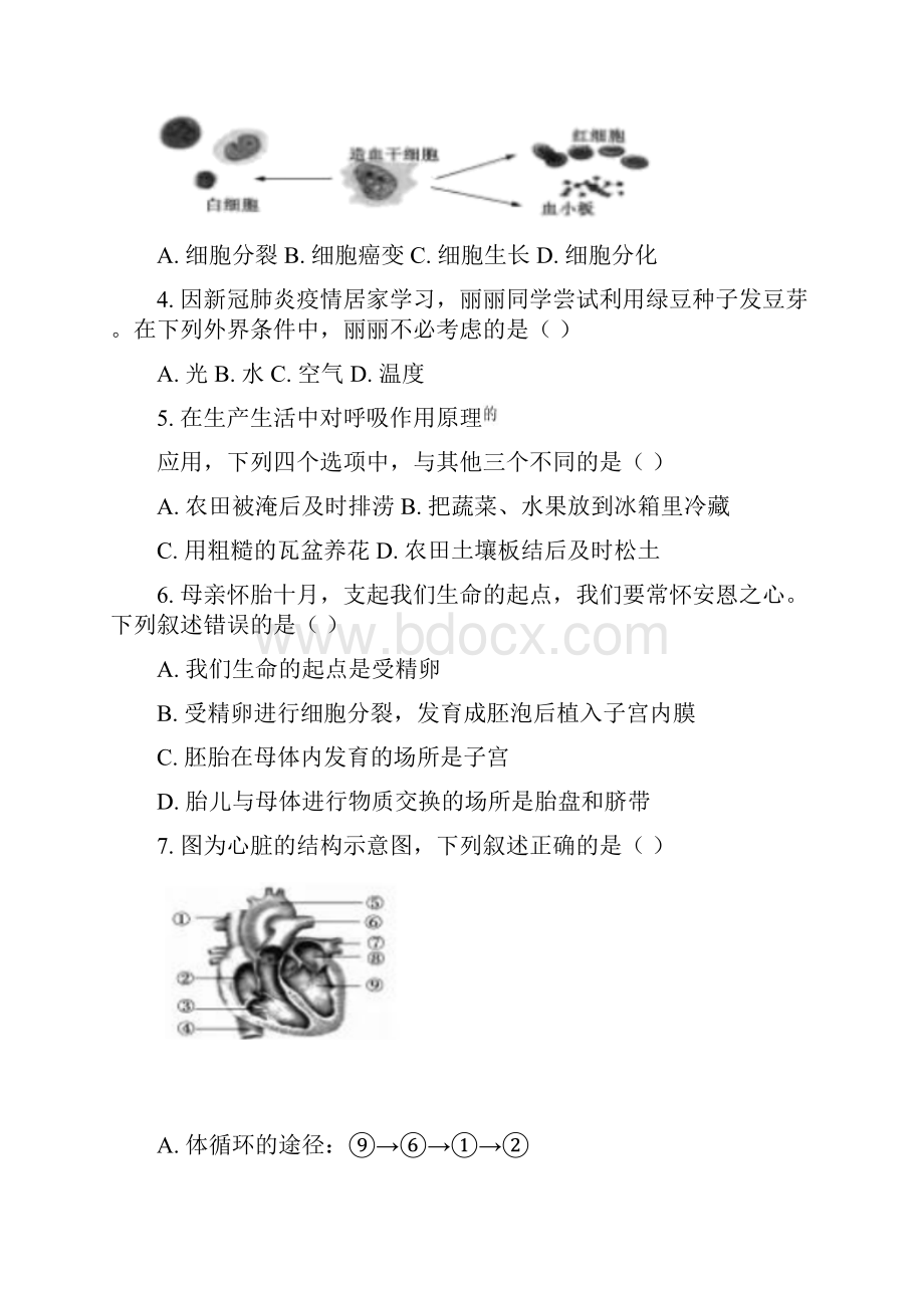 山东省聊城市中考生物试题原卷版.docx_第2页