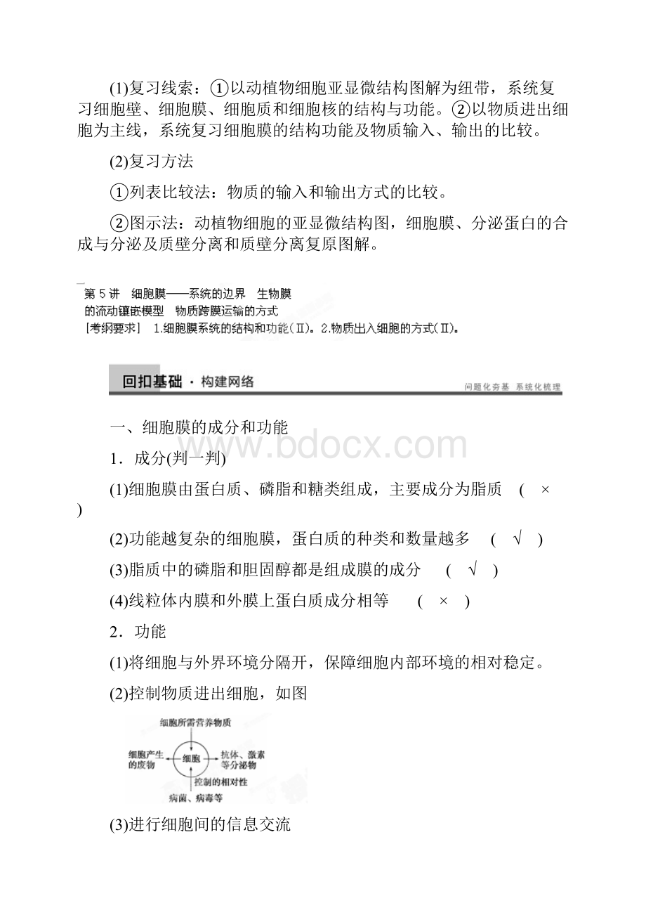 重庆市万州分水中学高考生物 第3章《细胞的基本结构》复习考点一 分析细胞膜的成分结构特点及功能特性的.docx_第2页