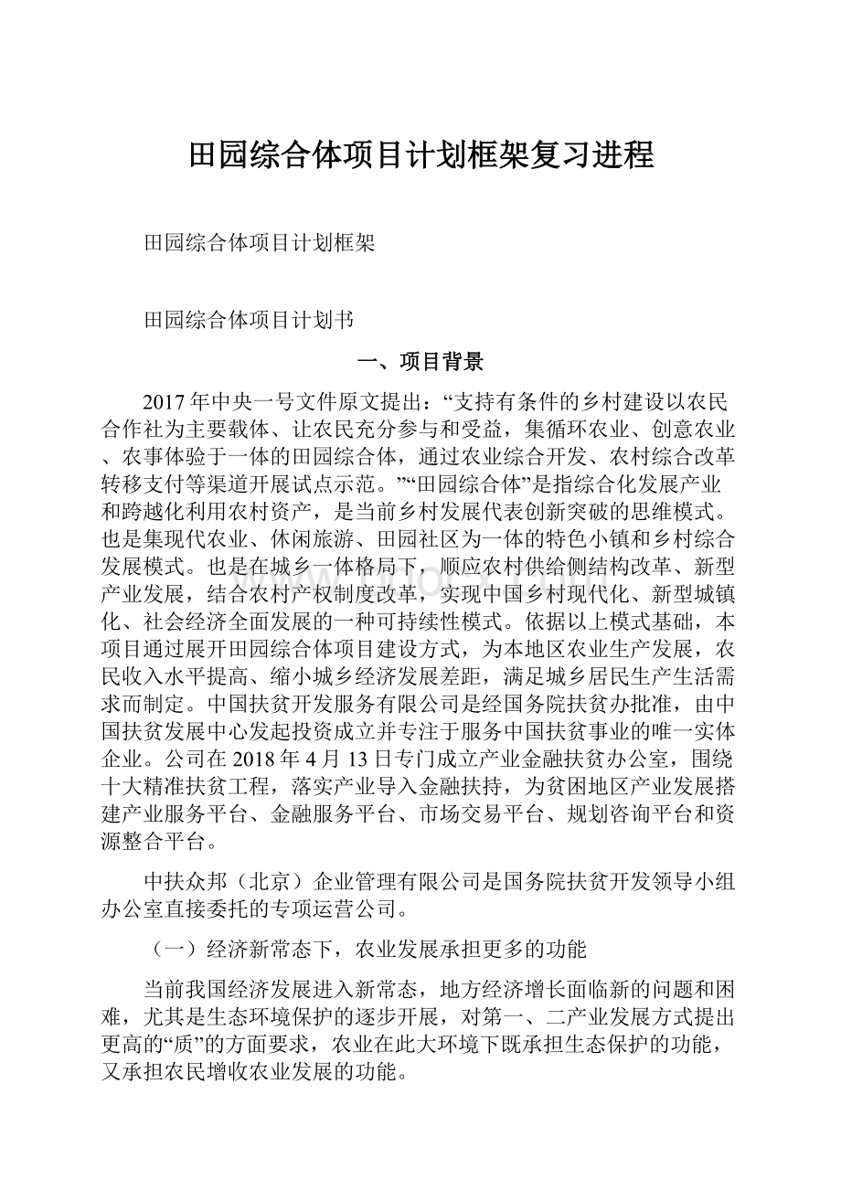 田园综合体项目计划框架复习进程.docx