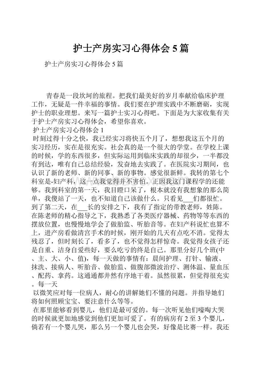 护士产房实习心得体会5篇.docx