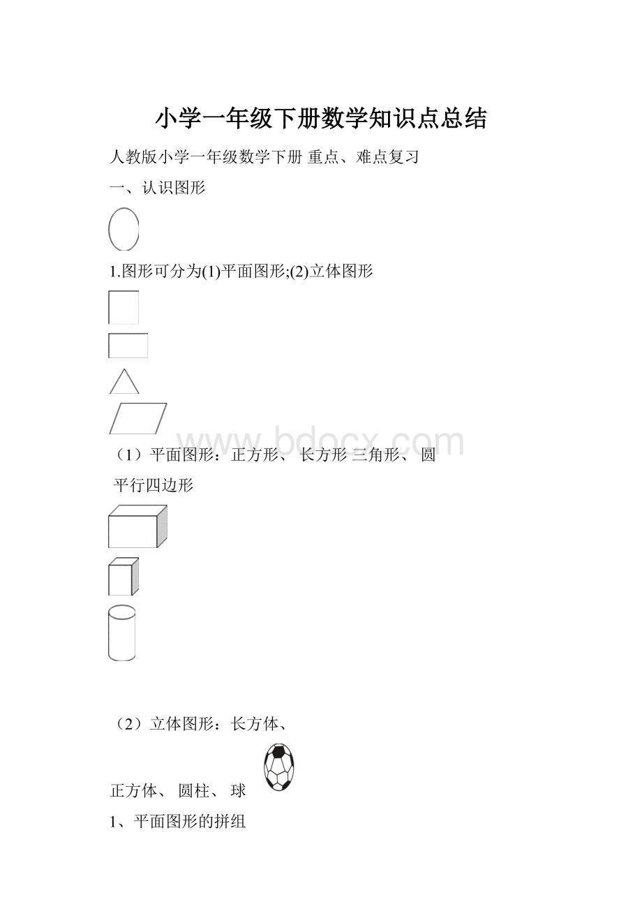 小学一年级下册数学知识点总结.docx_第1页