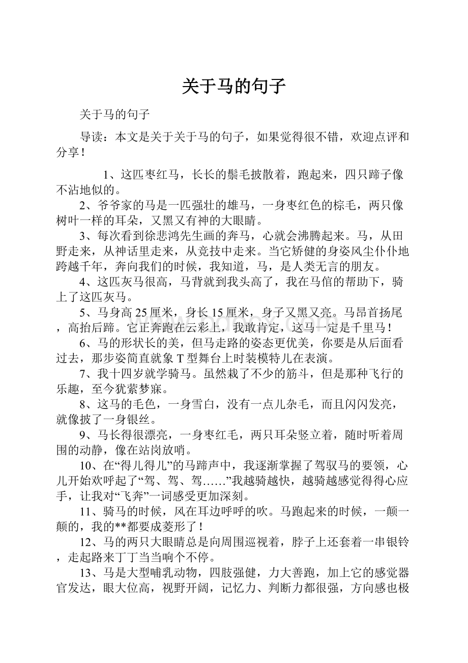 关于马的句子.docx