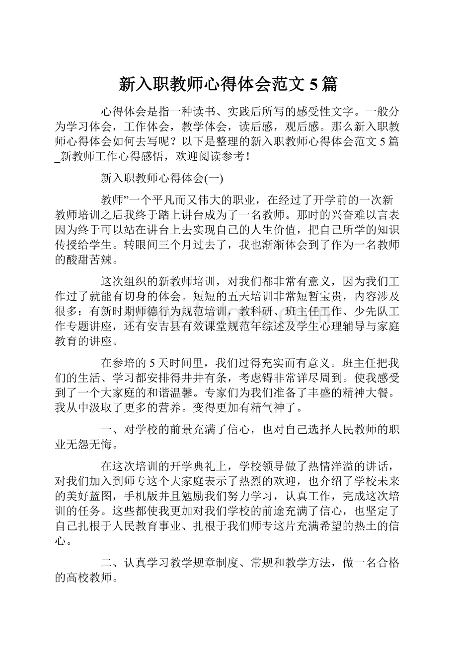 新入职教师心得体会范文5篇.docx