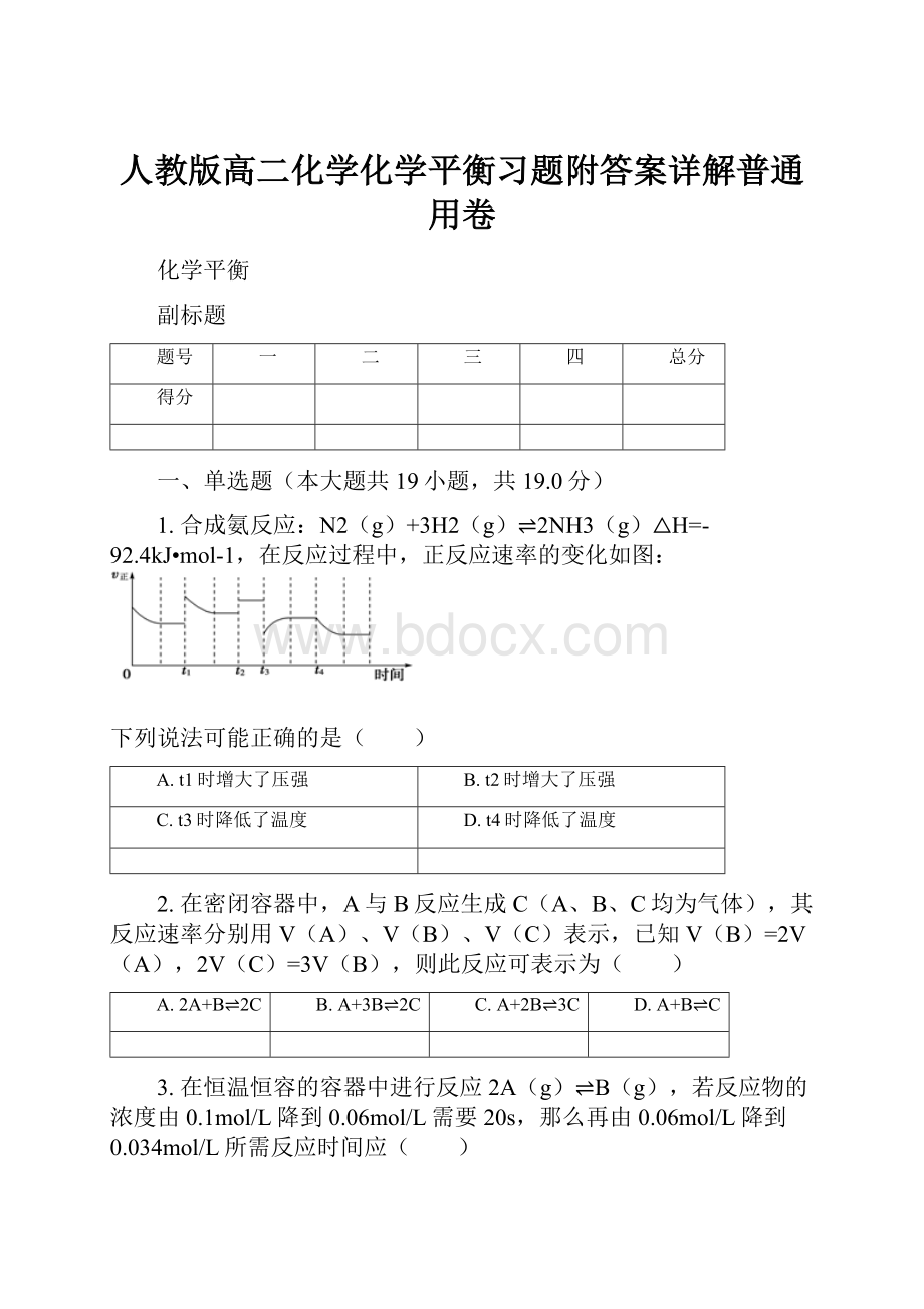 人教版高二化学化学平衡习题附答案详解普通用卷.docx_第1页