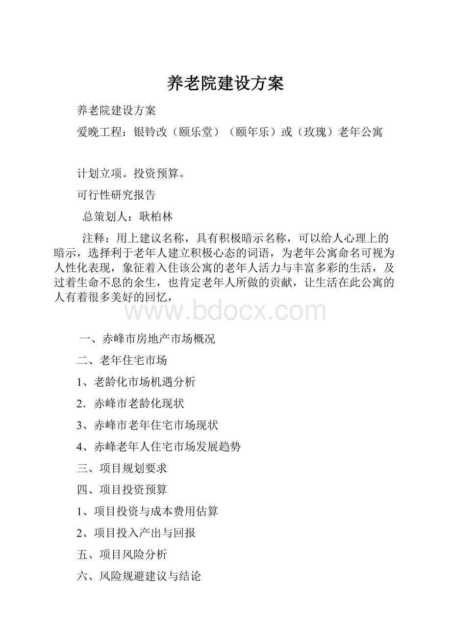 养老院建设方案.docx