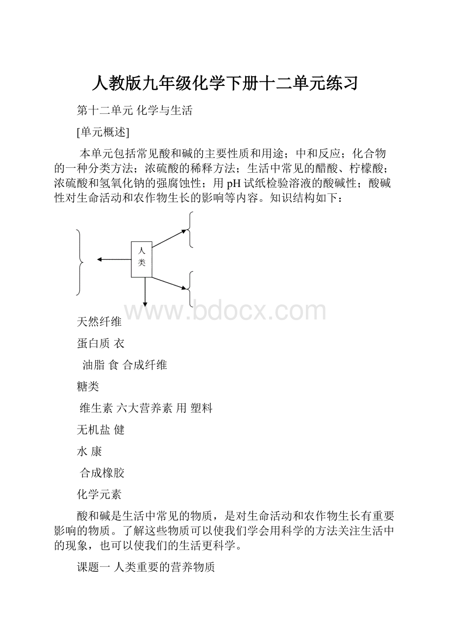 人教版九年级化学下册十二单元练习.docx