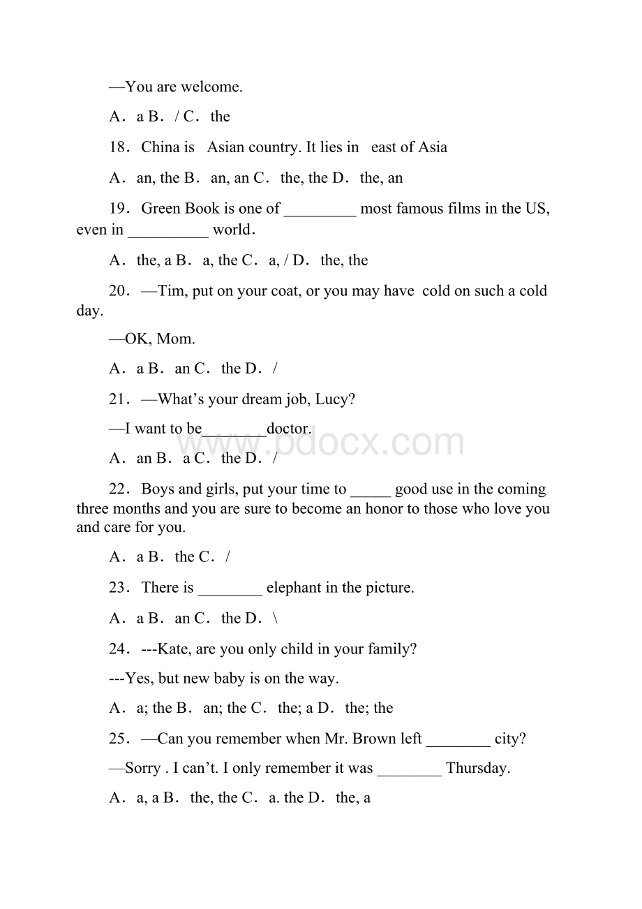 初中英语语法知识冠词的易错题汇编及答案1.docx_第3页