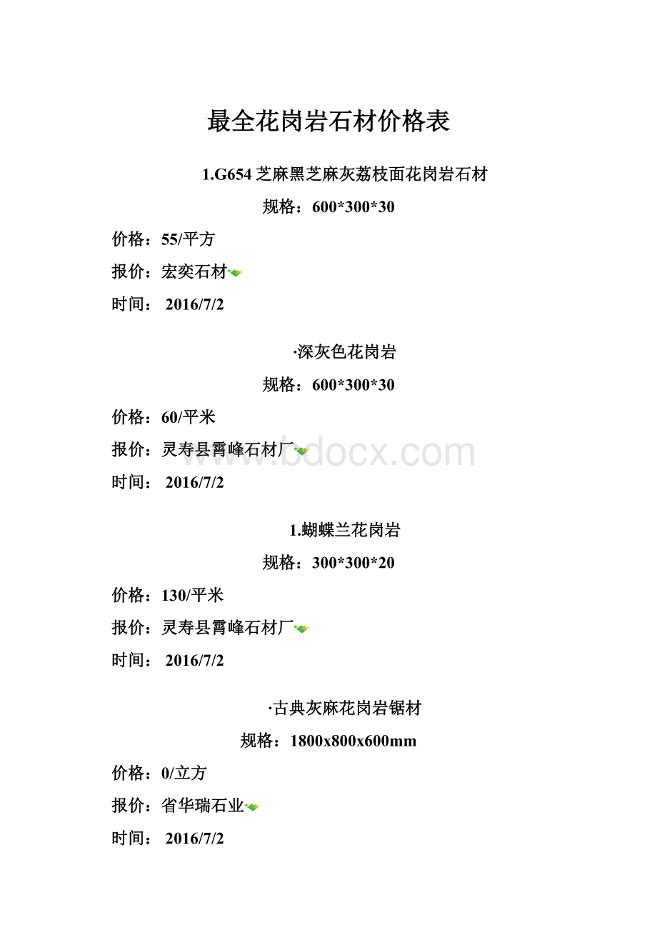 最全花岗岩石材价格表.docx_第1页