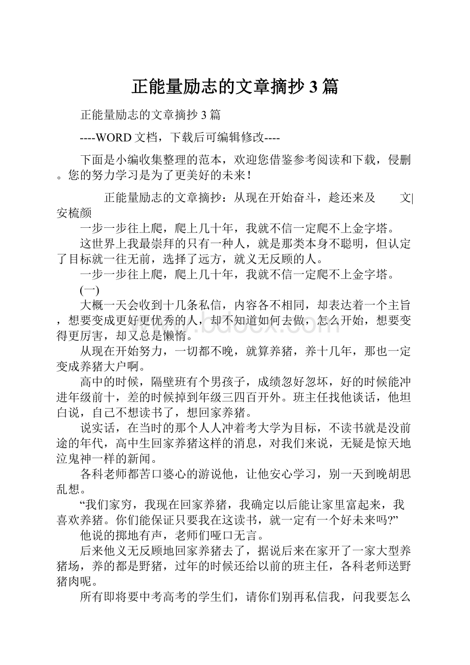 正能量励志的文章摘抄3篇.docx_第1页