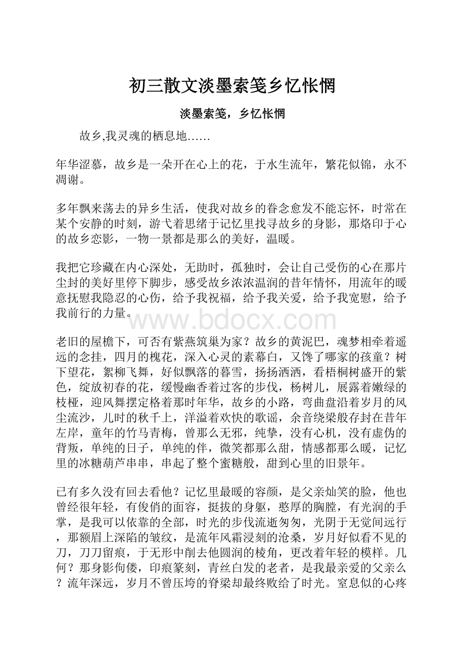 初三散文淡墨索笺乡忆怅惘.docx