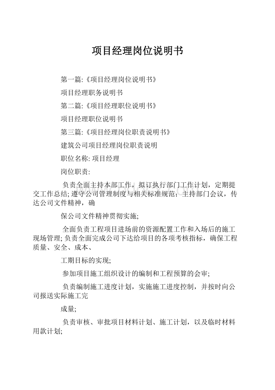 项目经理岗位说明书.docx