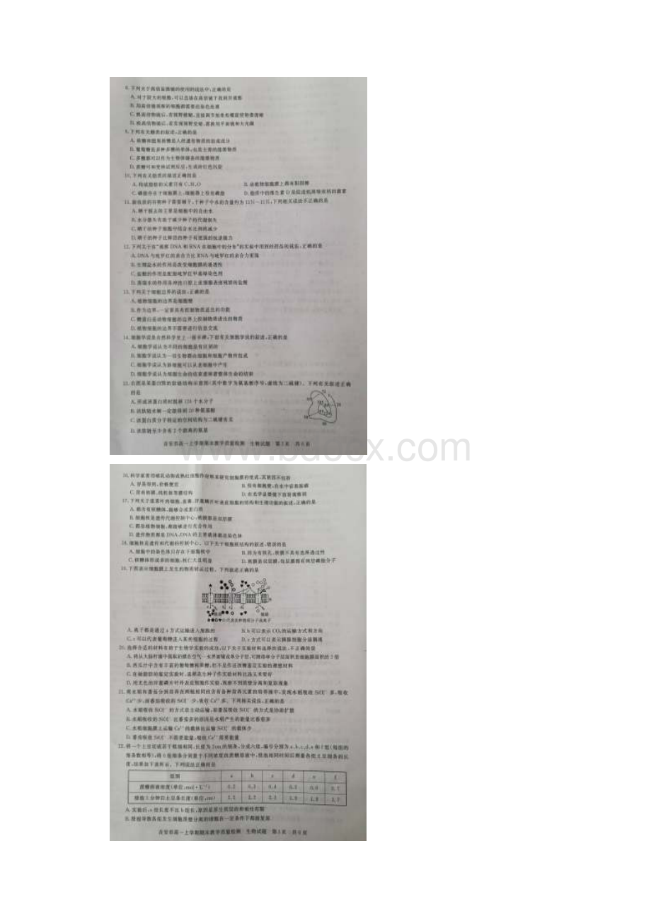 江西省吉安市学年高一上学期期末教学质量检测生物试题 扫描版含答案.docx_第2页