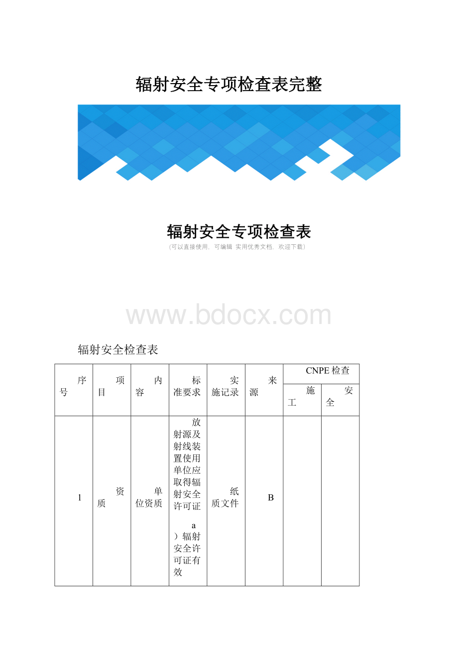 辐射安全专项检查表完整.docx_第1页