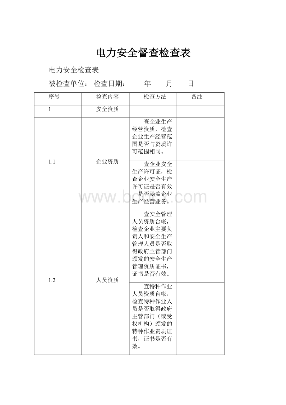 电力安全督查检查表.docx_第1页