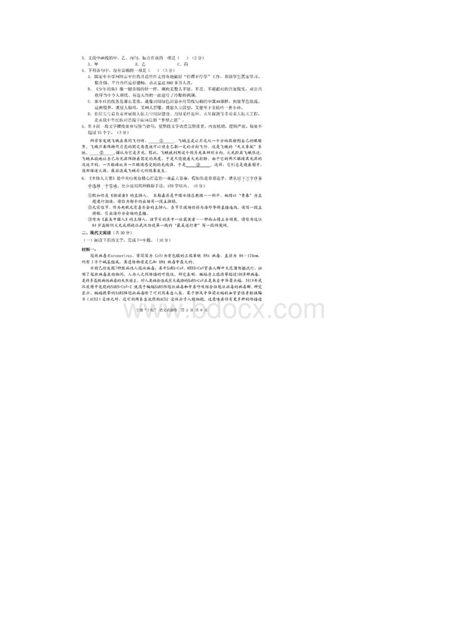 浙江省宁波十校届高三联考语文试题卷含答案和解析.docx_第2页