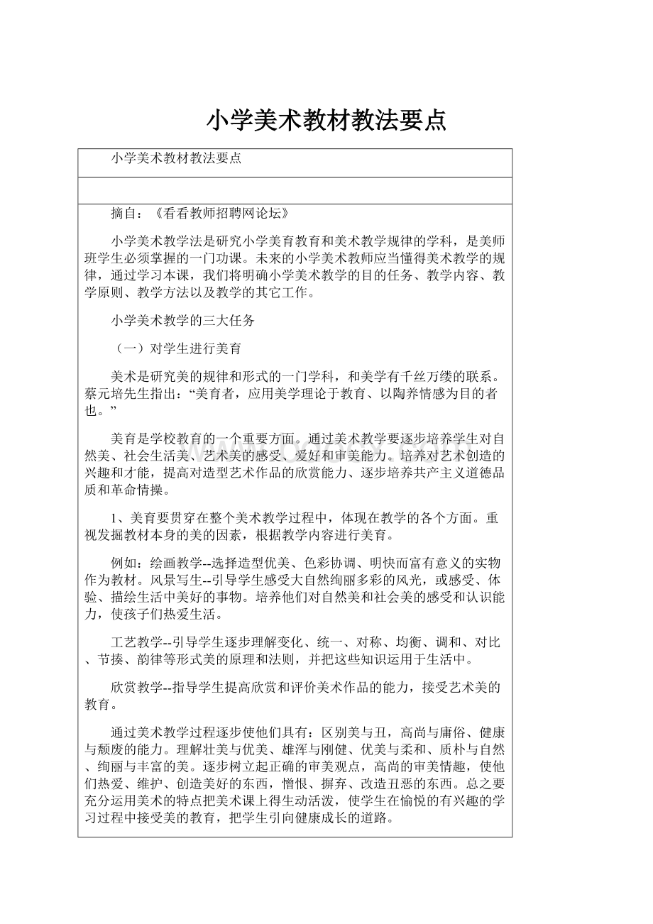 小学美术教材教法要点.docx_第1页